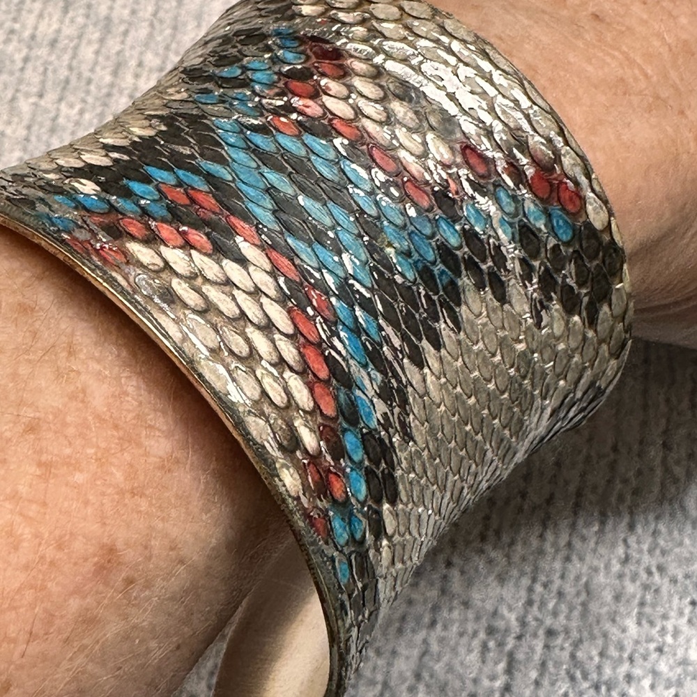 Rustic Cuff Snake Skin multi colored wide cuff boho statement Bracelet